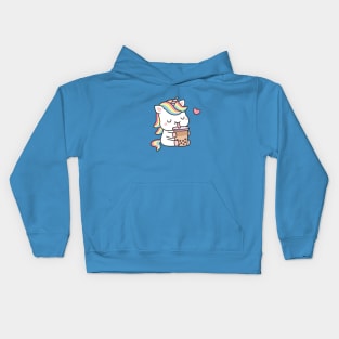 Cute Unicorn Loves Boba Tea Kids Hoodie